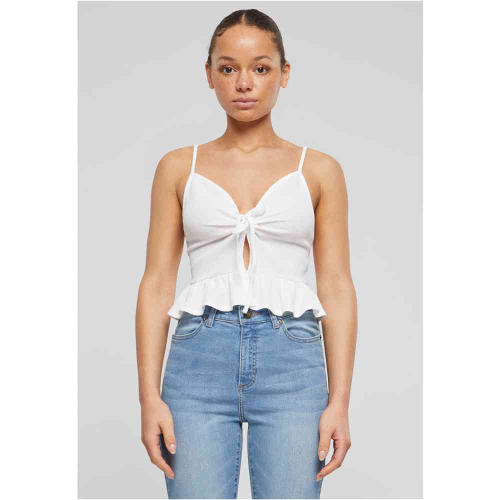 Urban Classics - Waffle Pique Ruffle Crop top - Wit